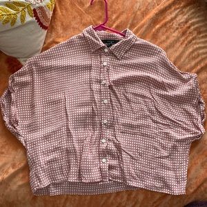 Pink and white checkered crop flannel